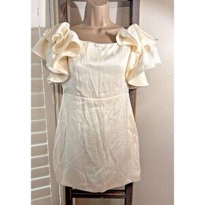 Do + Be Ivory Dress with Ruffle Sleeves Very Special!  Size Large Excellent Cond